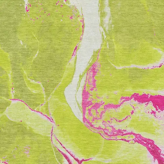Lime Green Pink And Ivory Abstract Washable Area Rug With UV Protection Photo 2
