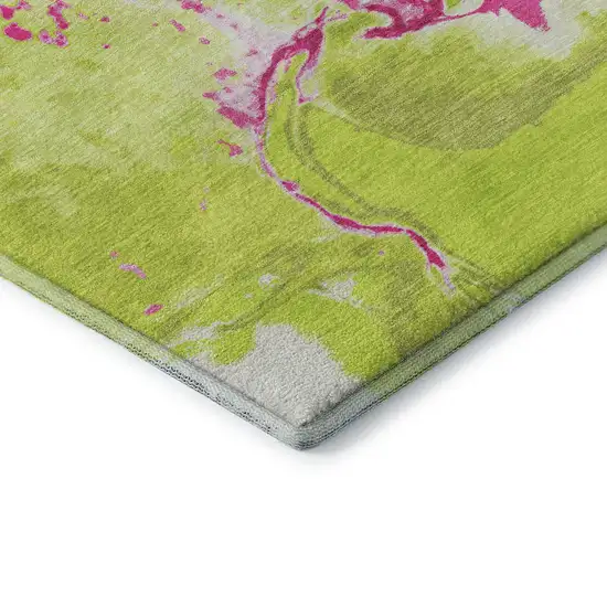 Lime Green Pink And Ivory Abstract Washable Area Rug With UV Protection Photo 7