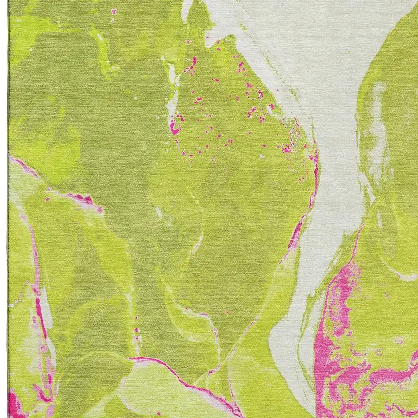 Lime Green Pink And Ivory Abstract Washable Area Rug With UV Protection Photo 2