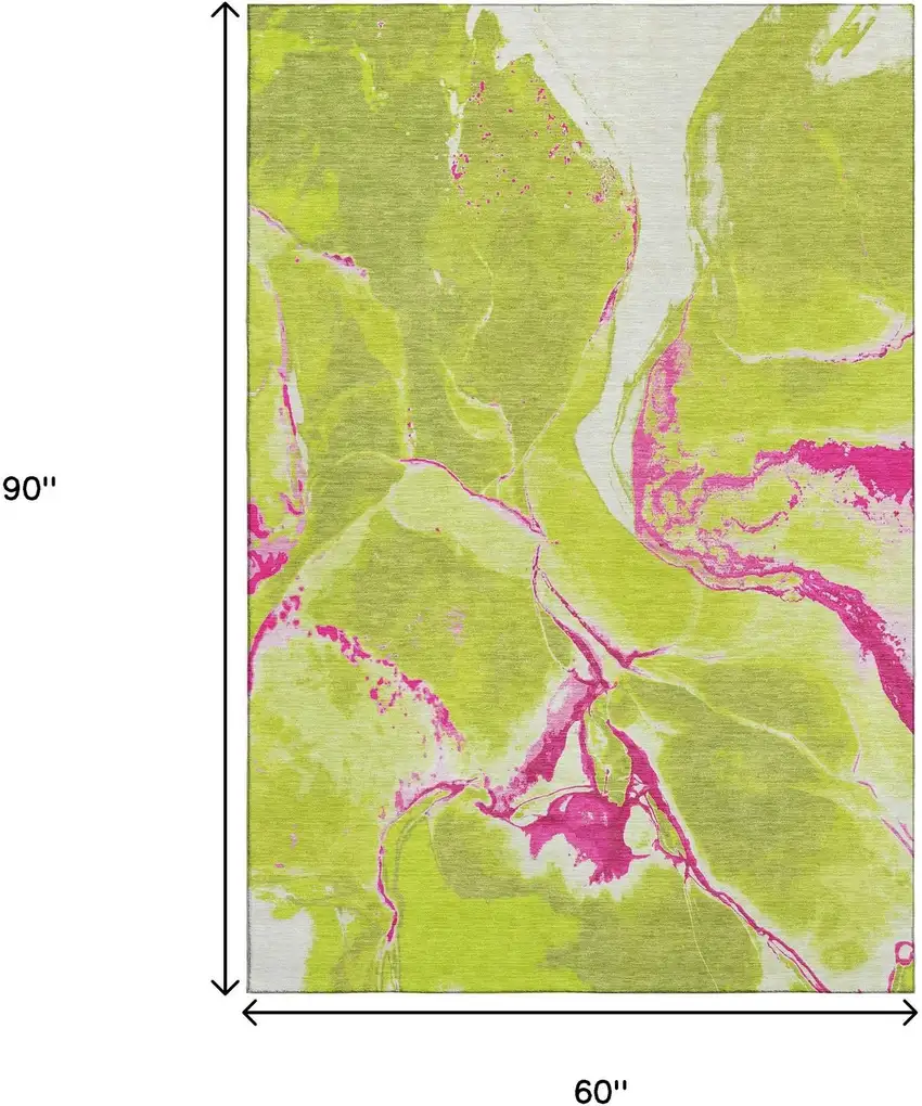 Lime Green Pink And Ivory Abstract Washable Area Rug With UV Protection Photo 7