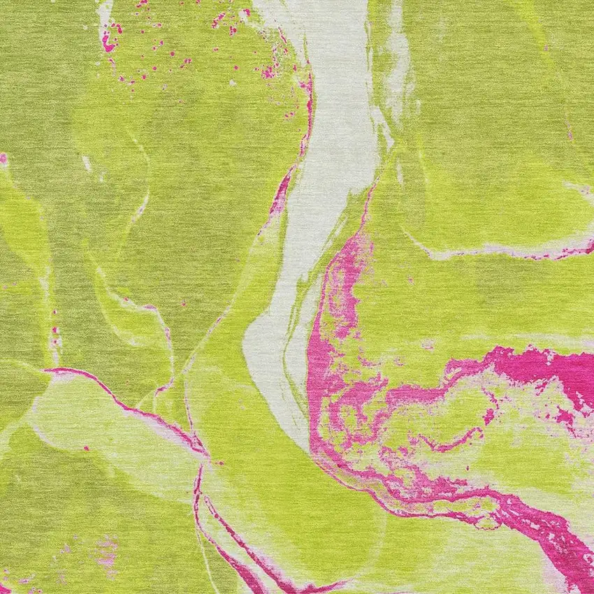 Lime Green Pink And Ivory Abstract Washable Area Rug With UV Protection Photo 2