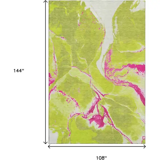 Lime Green Pink And Ivory Abstract Washable Area Rug With UV Protection Photo 7