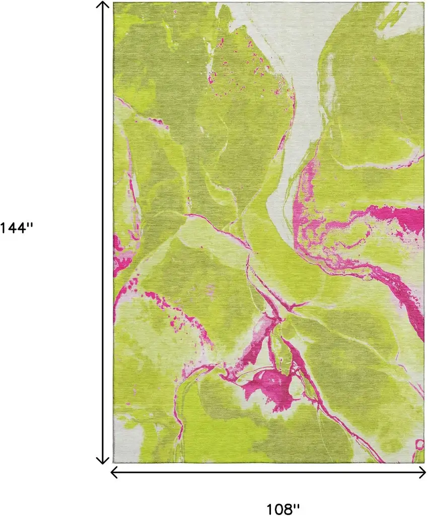 Lime Green Pink And Ivory Abstract Washable Area Rug With UV Protection Photo 7