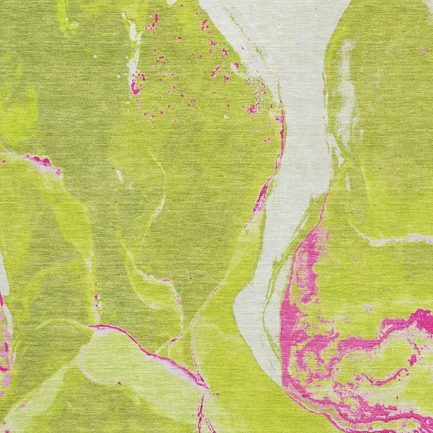 Lime Green Pink And Ivory Abstract Washable Area Rug With UV Protection Photo 2