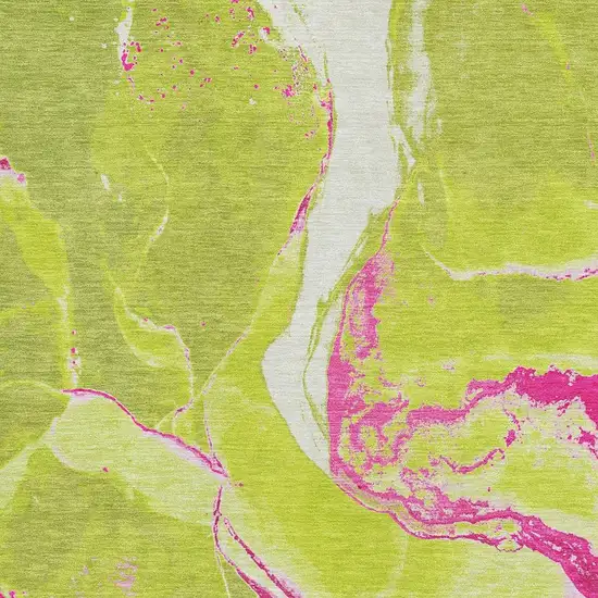 Lime Green Pink And Ivory Abstract Washable Area Rug With UV Protection Photo 2