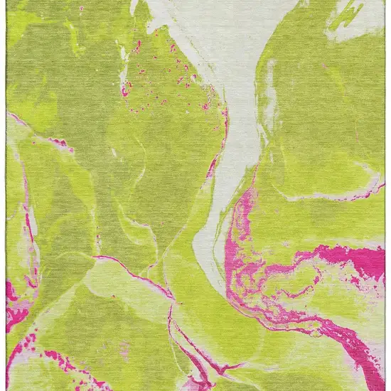 Lime Green Pink And Ivory Abstract Washable Area Rug With UV Protection Photo 3