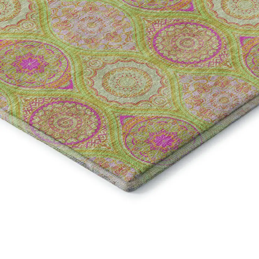 Lime Green Pink And Ivory Ogee Washable Area Rug With UV Protection Photo 7