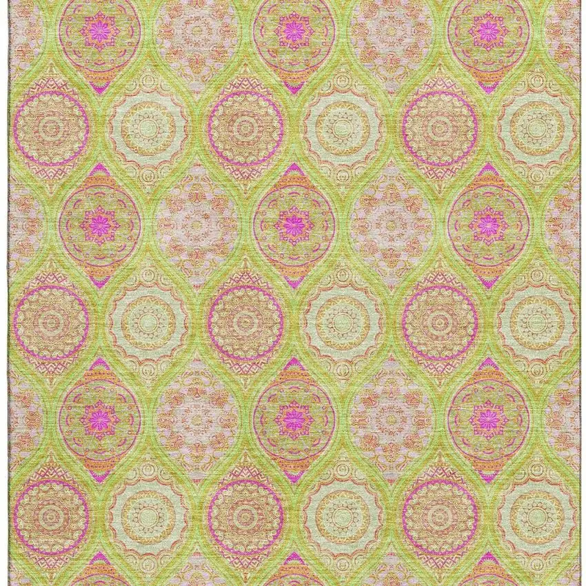 Lime Green Pink And Ivory Ogee Washable Area Rug With UV Protection Photo 3