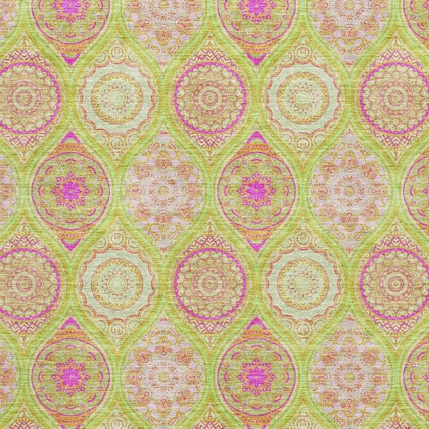 Lime Green Pink And Ivory Ogee Washable Area Rug With UV Protection Photo 2