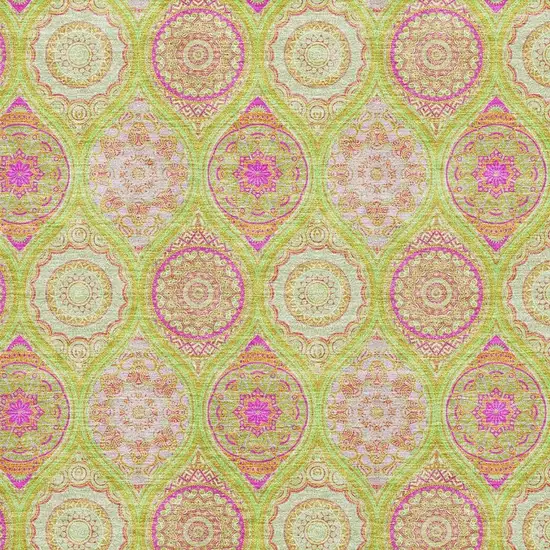 Lime Green Pink And Ivory Ogee Washable Area Rug With UV Protection Photo 2
