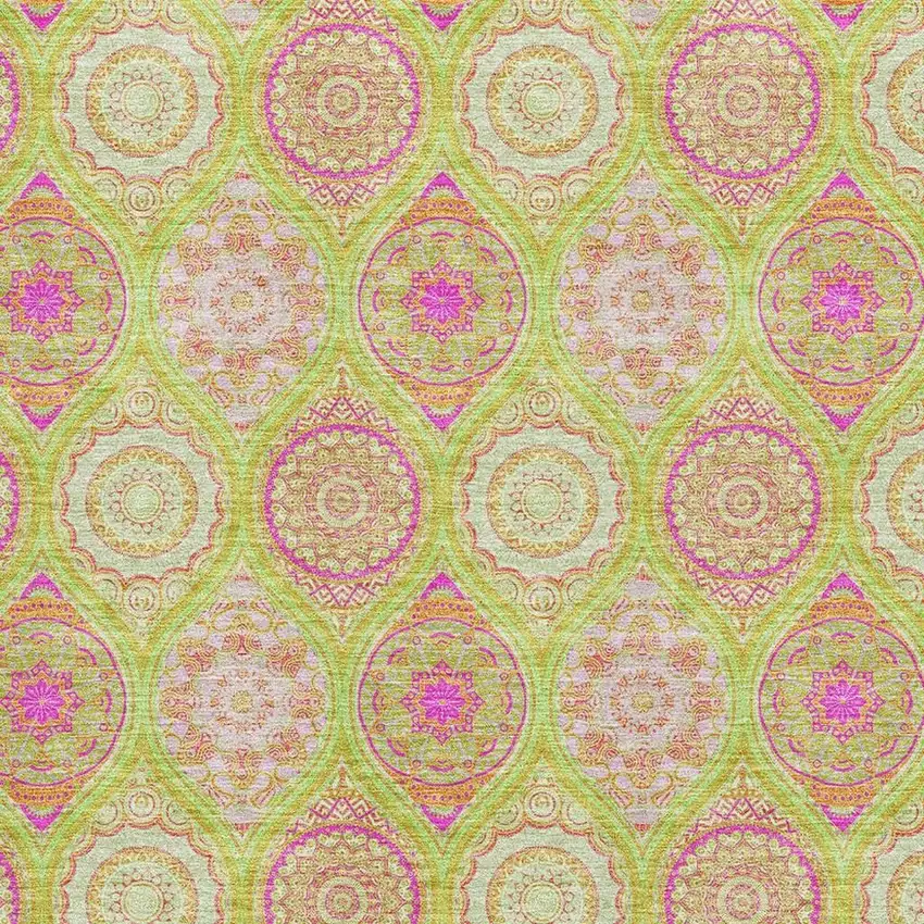Lime Green Pink And Ivory Ogee Washable Area Rug With UV Protection Photo 2