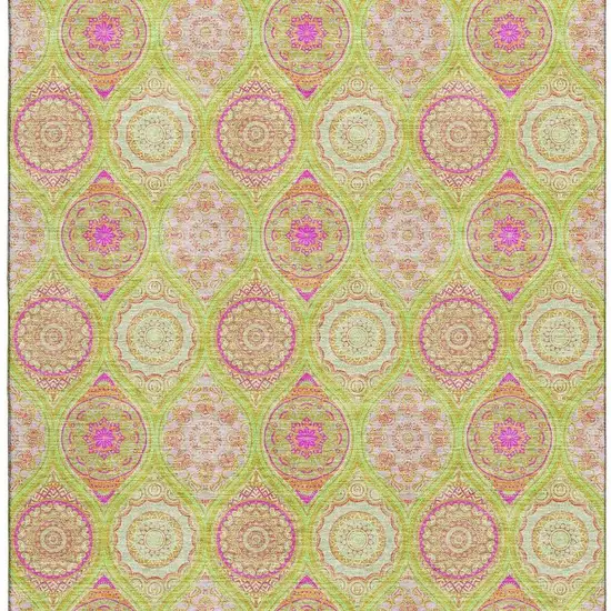 Lime Green Pink And Ivory Ogee Washable Area Rug With UV Protection Photo 3