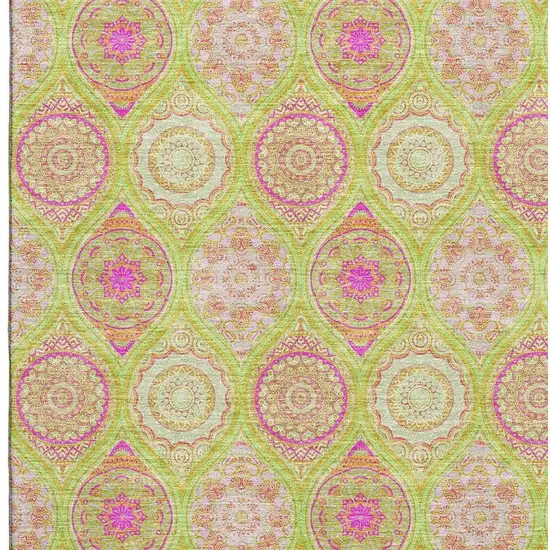 Lime Green Pink And Ivory Ogee Washable Area Rug With UV Protection Photo 2