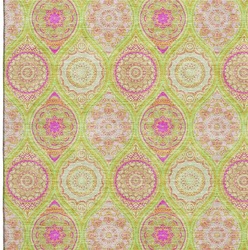 Lime Green Pink And Ivory Ogee Washable Area Rug With UV Protection Photo 2