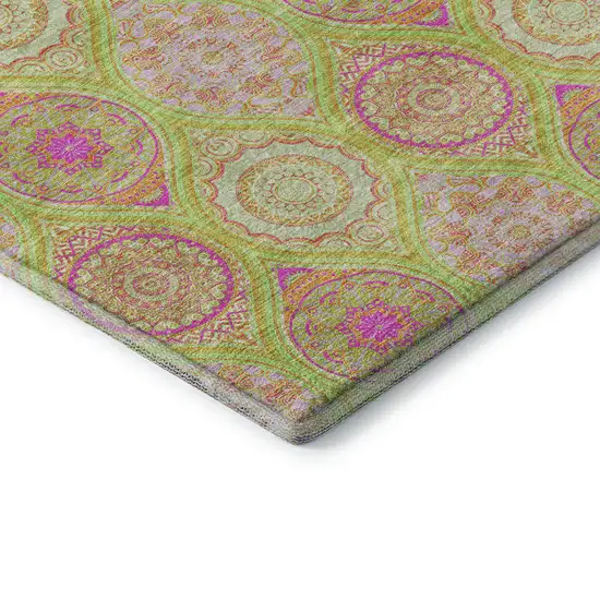Lime Green Pink And Ivory Ogee Washable Area Rug With UV Protection Photo 7