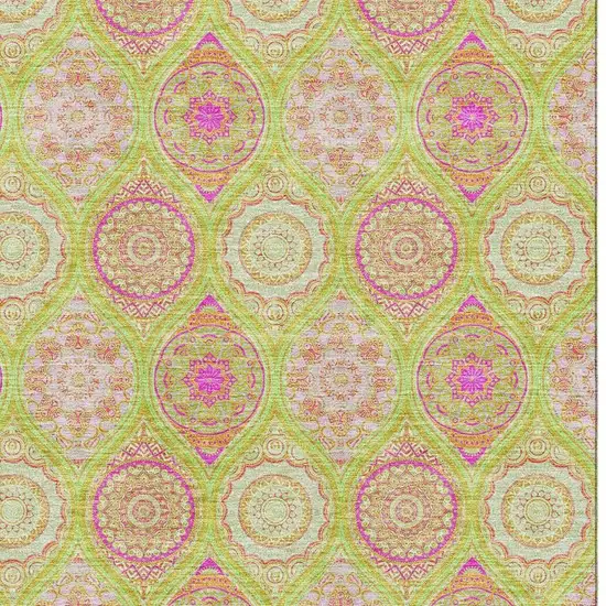 Lime Green Pink And Ivory Ogee Washable Area Rug With UV Protection Photo 2
