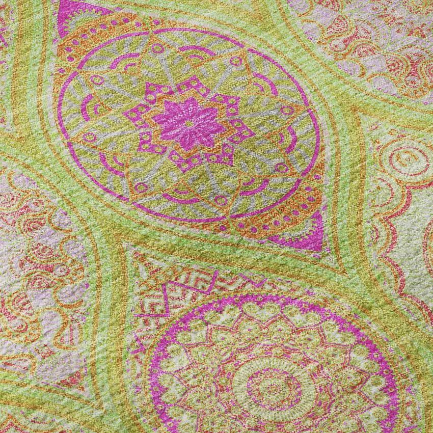 Lime Green Pink And Ivory Ogee Washable Area Rug With UV Protection Photo 9