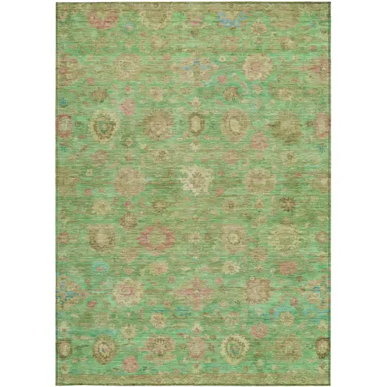 Lime Green Pink And Teal Blue Damask Washable Indoor Outdoor Area Rug Photo 3