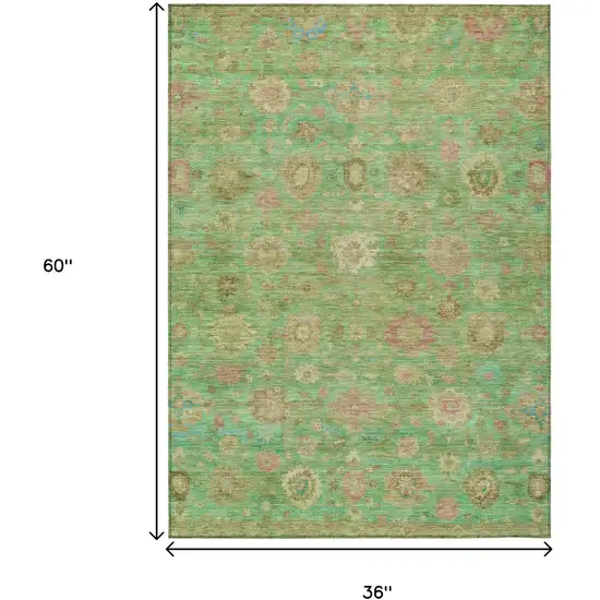 Lime Green Pink And Teal Blue Damask Washable Indoor Outdoor Area Rug Photo 9