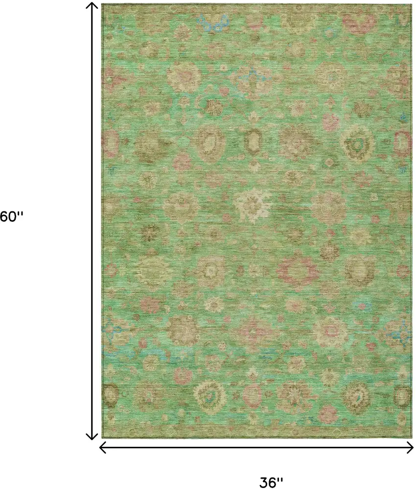 Lime Green Pink And Teal Blue Damask Washable Indoor Outdoor Area Rug Photo 9