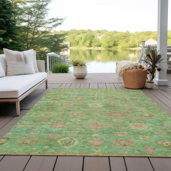 Lime Green Pink And Teal Blue Damask Washable Indoor Outdoor Area Rug Photo 5