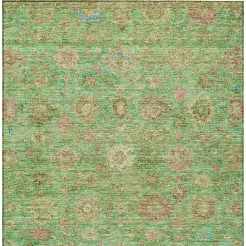 Lime Green Pink And Teal Blue Damask Washable Indoor Outdoor Area Rug Photo 4