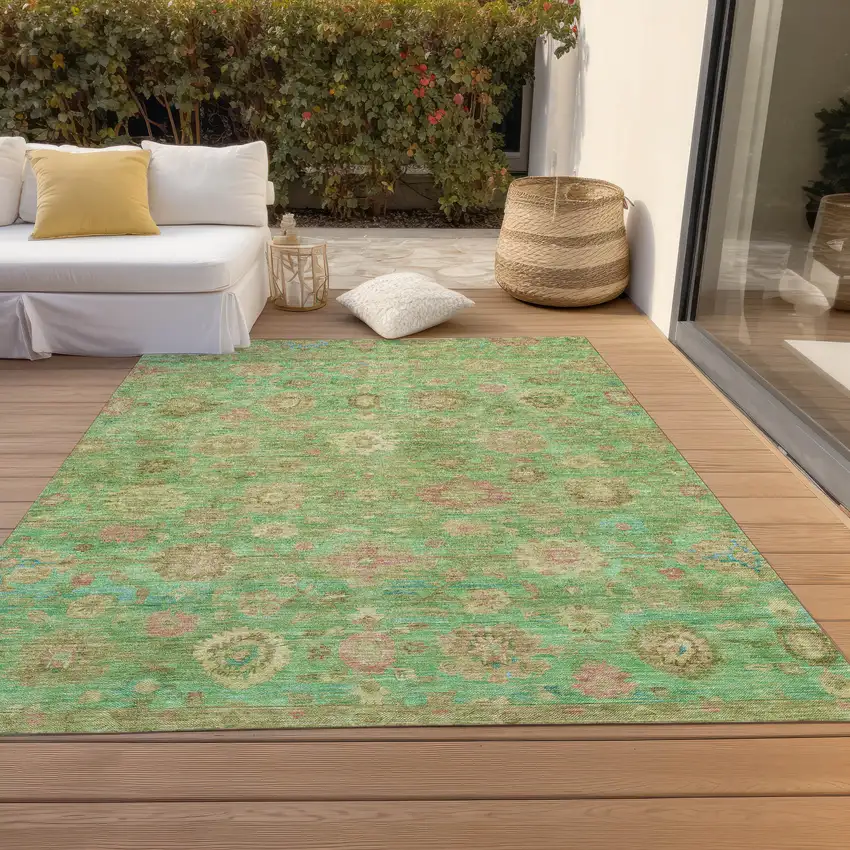 Lime Green Pink And Teal Blue Damask Washable Indoor Outdoor Area Rug Photo 8