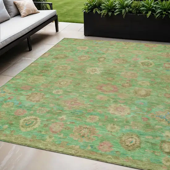 Lime Green Pink And Teal Blue Damask Washable Indoor Outdoor Area Rug Photo 2