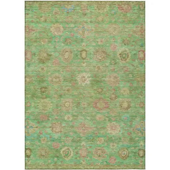Lime Green Pink And Teal Blue Damask Washable Indoor Outdoor Area Rug Photo 1