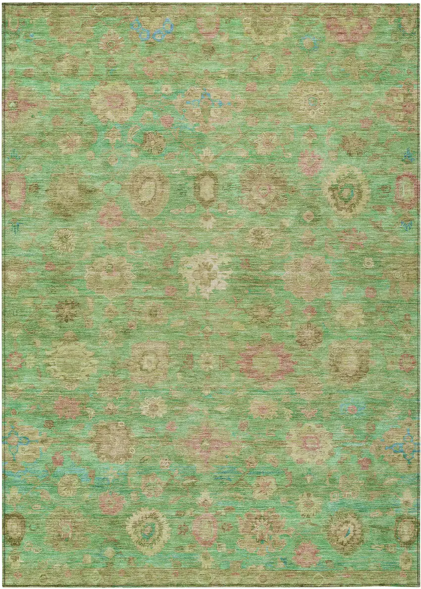 Lime Green Pink And Teal Blue Damask Washable Indoor Outdoor Area Rug Photo 1
