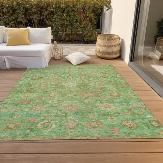Lime Green Pink And Teal Blue Damask Washable Indoor Outdoor Area Rug Photo 8