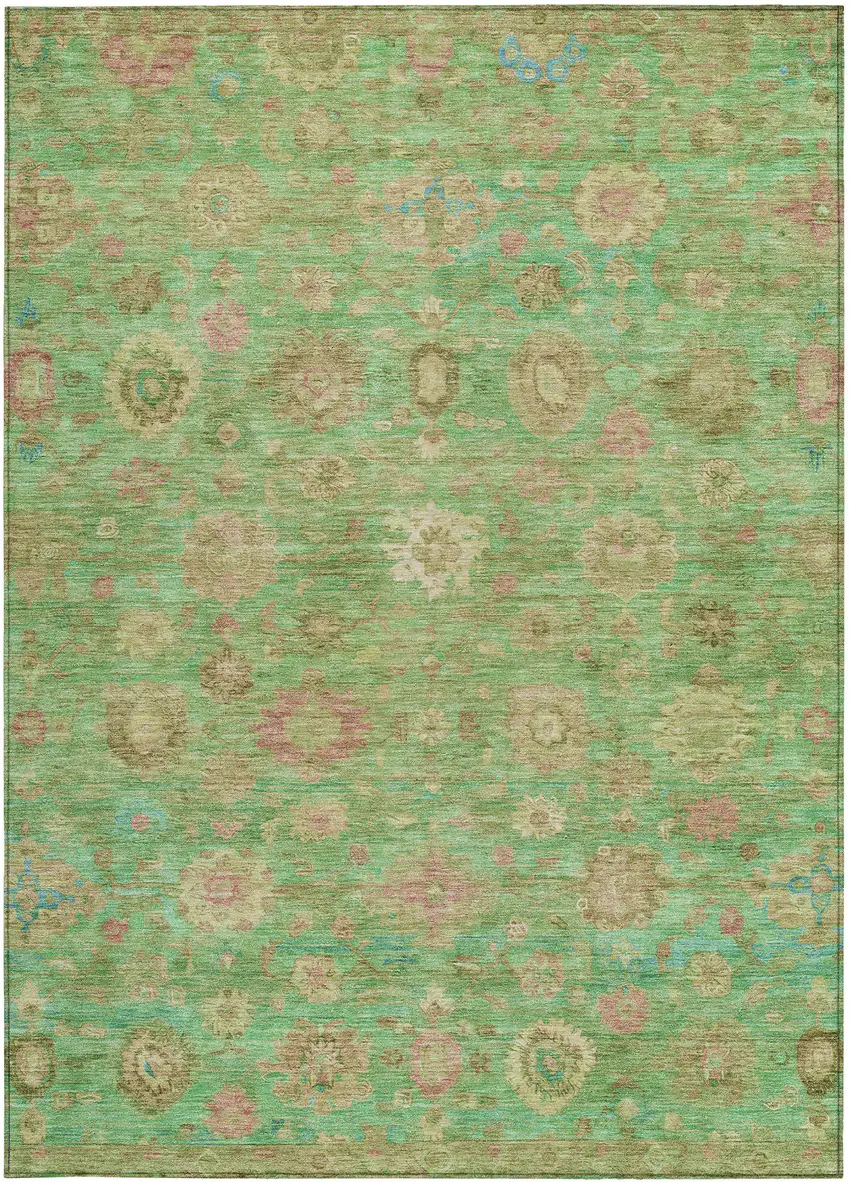 Lime Green Pink And Teal Blue Damask Washable Indoor Outdoor Area Rug Photo 3