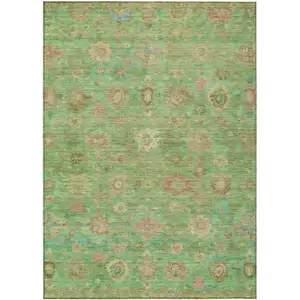 Photo of Lime Green Pink And Teal Blue Damask Washable Indoor Outdoor Area Rug