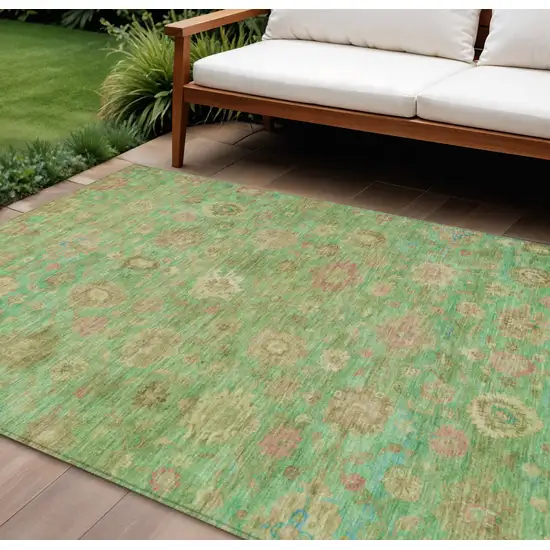 Lime Green Pink And Teal Blue Damask Washable Indoor Outdoor Area Rug Photo 2