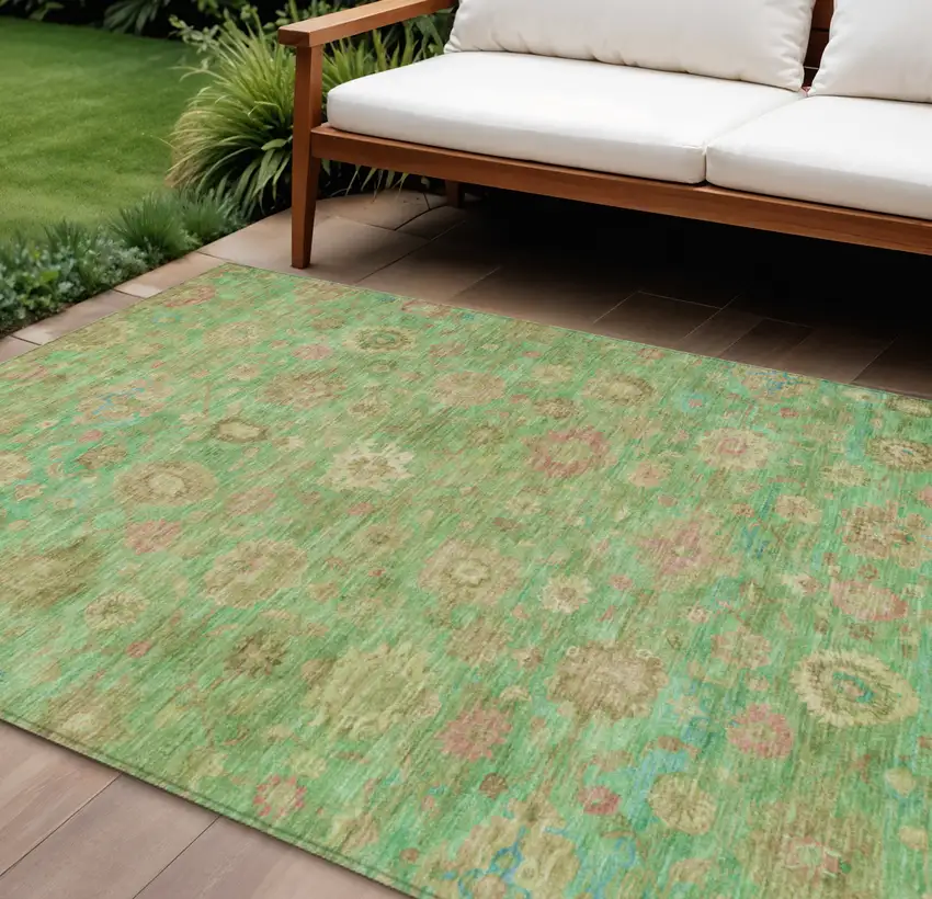 Lime Green Pink And Teal Blue Damask Washable Indoor Outdoor Area Rug Photo 2