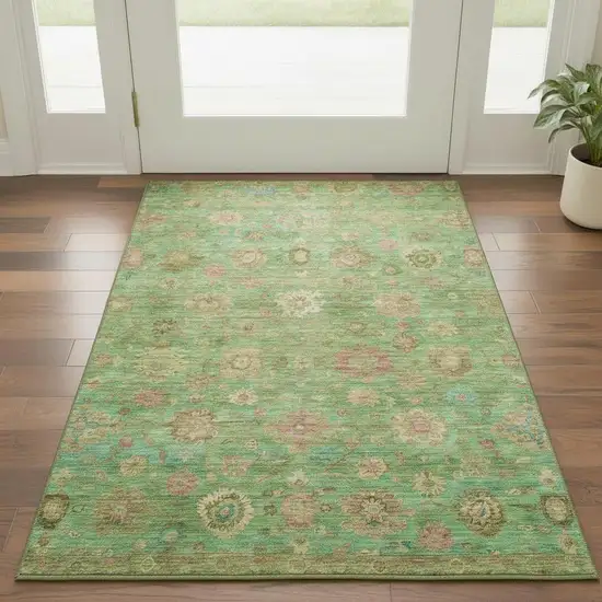 Lime Green Pink And Teal Damask Washable Area Rug With UV Protection Photo 2