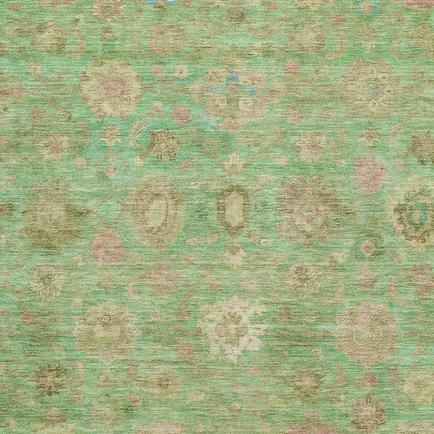 Lime Green Pink And Teal Damask Washable Area Rug With UV Protection Photo 2