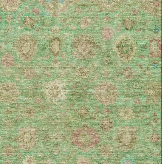 Lime Green Pink And Teal Damask Washable Area Rug With UV Protection Photo 2