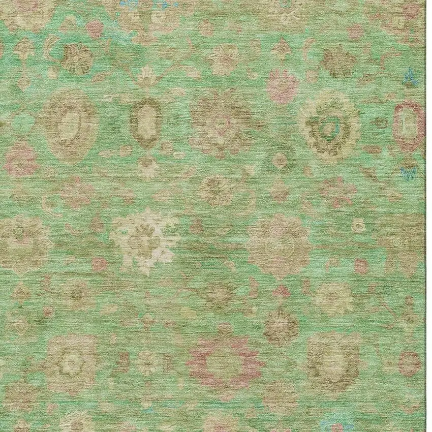 Lime Green Pink And Teal Damask Washable Area Rug With UV Protection Photo 2
