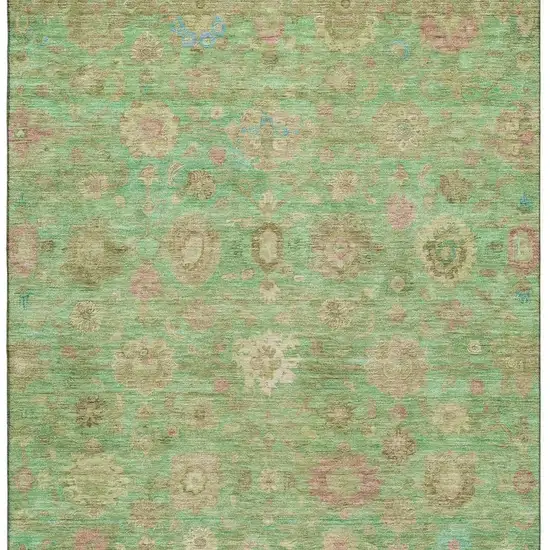 Lime Green Pink And Teal Damask Washable Area Rug With UV Protection Photo 3