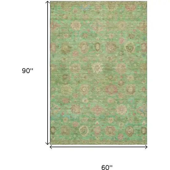 Lime Green Pink And Teal Damask Washable Area Rug With UV Protection Photo 9