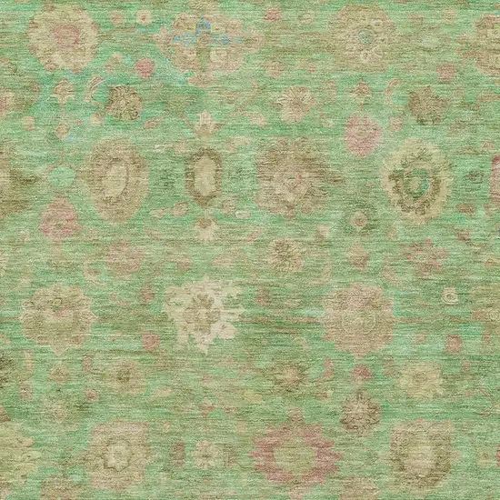 Lime Green Pink And Teal Damask Washable Area Rug With UV Protection Photo 2