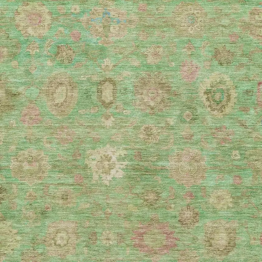 Lime Green Pink And Teal Damask Washable Area Rug With UV Protection Photo 2