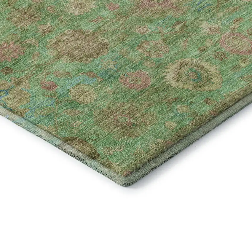 Lime Green Pink And Teal Damask Washable Area Rug With UV Protection Photo 8