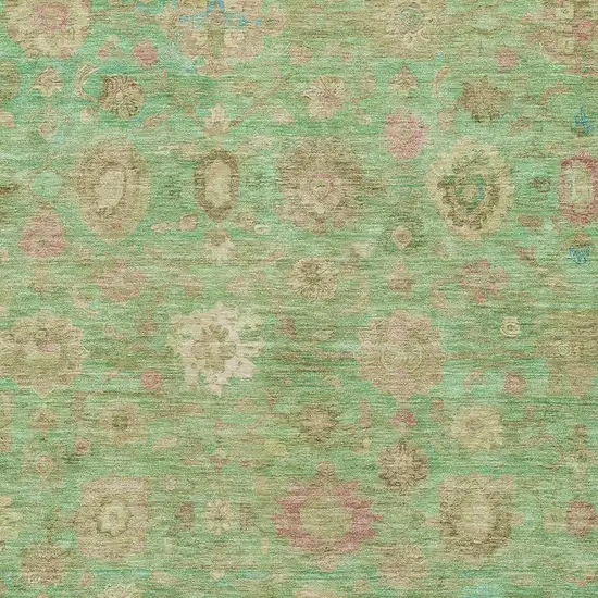 Lime Green Pink And Teal Damask Washable Area Rug With UV Protection Photo 2