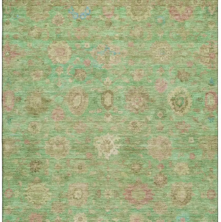 Lime Green Pink And Teal Damask Washable Area Rug With UV Protection Photo 3