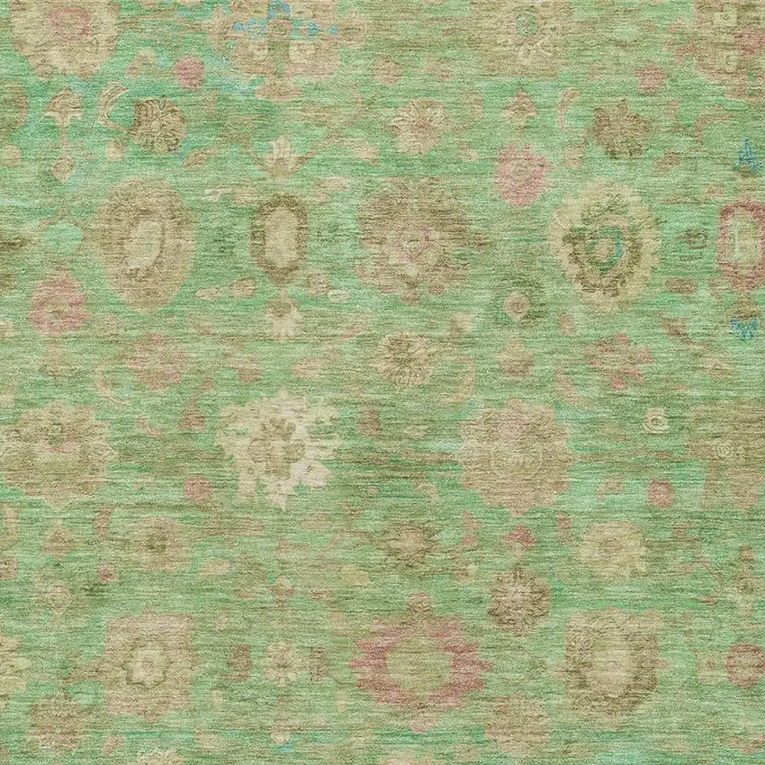 Lime Green Pink And Teal Damask Washable Area Rug With UV Protection Photo 2