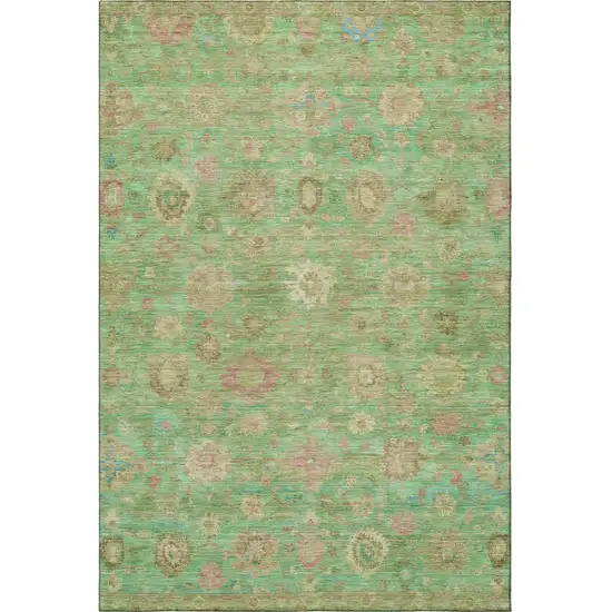 Lime Green Pink And Teal Damask Washable Area Rug With UV Protection Photo 3