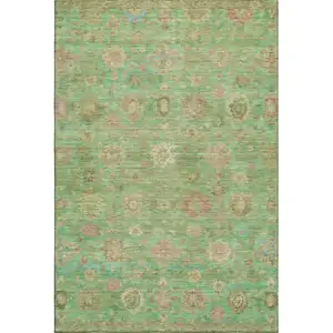 Photo of Lime Green Pink And Teal Damask Washable Area Rug With UV Protection