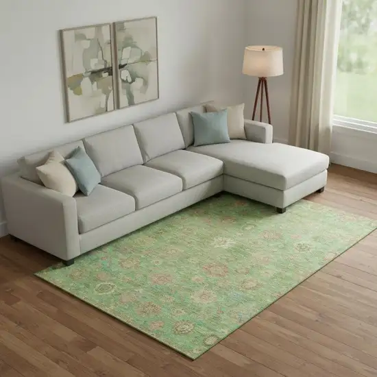 Lime Green Pink And Teal Damask Washable Area Rug With UV Protection Photo 2